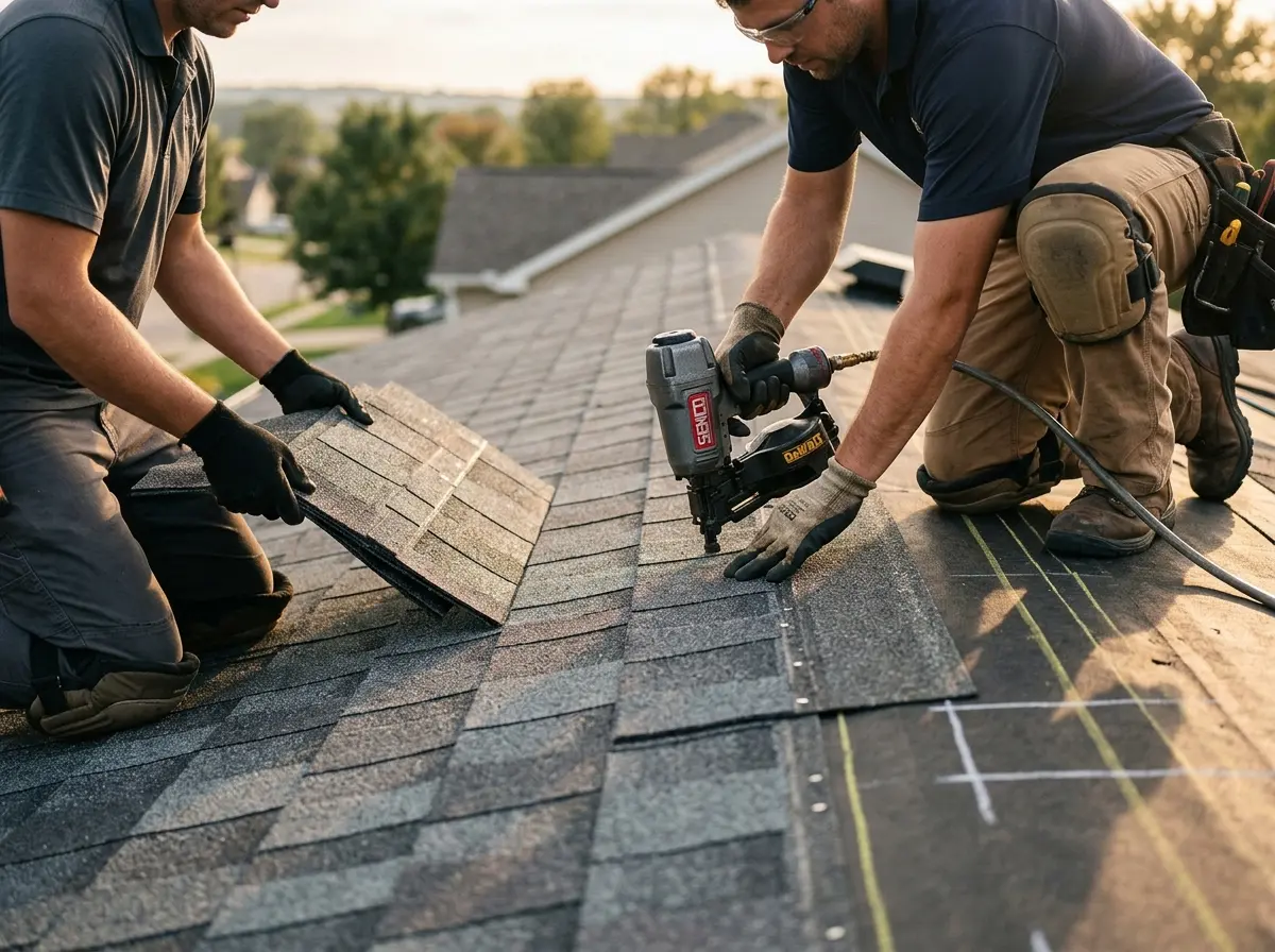 Professional roofer working on a residential roof in Lake Elsinore